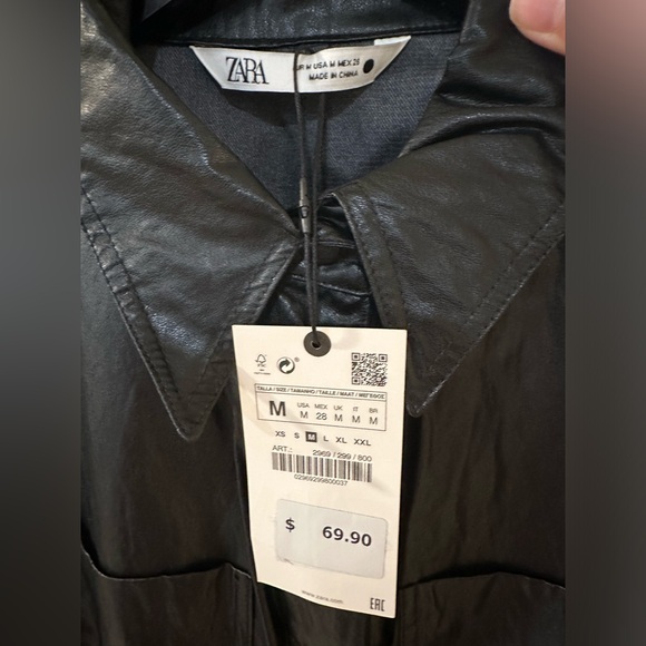 Zara Faux Leather Long Sleeve Mini Dress Black M - Picture 5 of 5